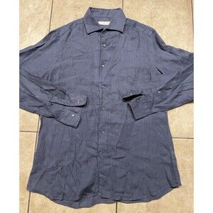 Luca Faloni Shirt Mens 16.5 42 Large Blue 100% Linen Long Sleeve Button Italy